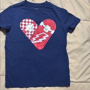 Navy Blue Kids Shirt with Red Skateboard Heart Design size 5-6